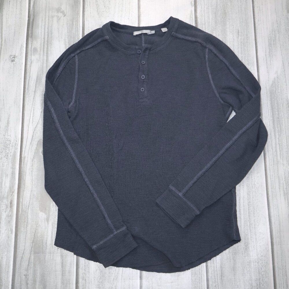 Vince Long-Sleeve Four Button Henley Shirt Navy Blue Size M